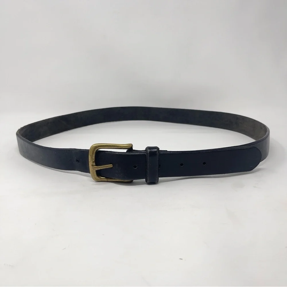 Vintage Eddie Bauer Black Thick Leather Belt, Brass Buckle Classic‎